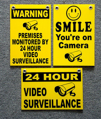 (3)  24 Hour Video Surveillance Smile You're On Camera Security Signs 8x12   New